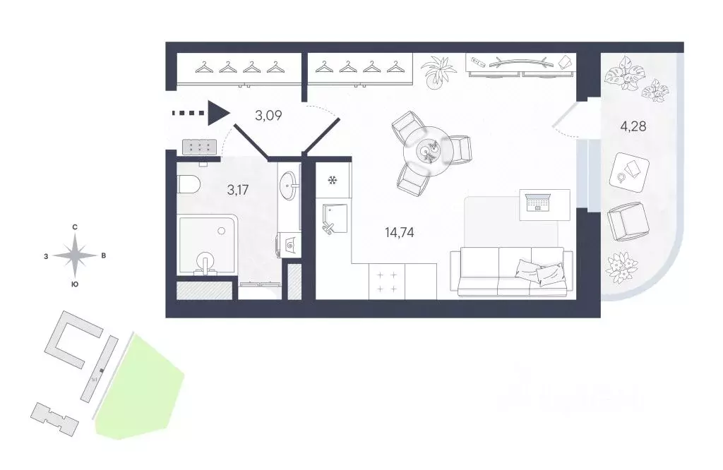 Студия Ленинградская область, Всеволожский район, пос. Бугры ул. ... - Фото 2