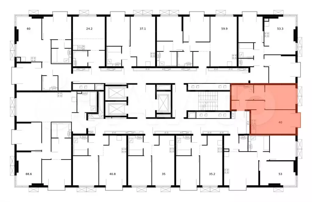 1-к. квартира, 40м, 11/14эт. - Фото 1