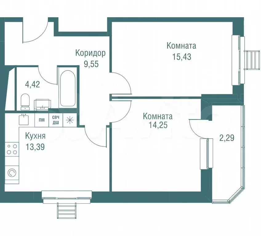 2-к. квартира, 59,3 м, 17/22 эт. - Фото 0