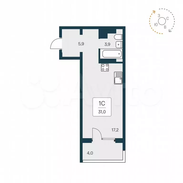 Квартира-студия, 30,7 м, 7/17 эт. - Фото 0