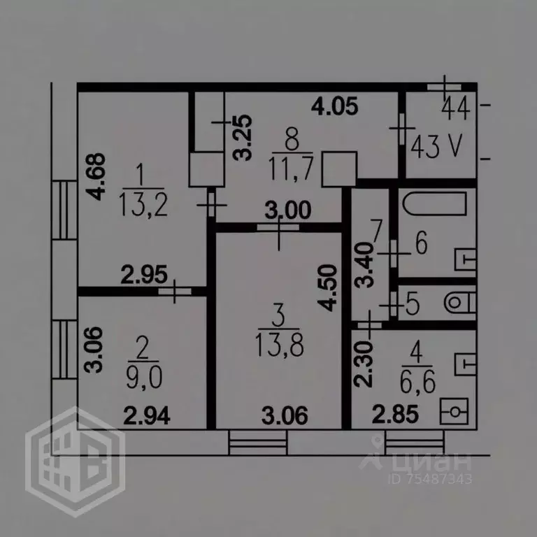 3-к кв. Москва ул. Маршала Бирюзова, 14 (63.4 м) - Фото 2