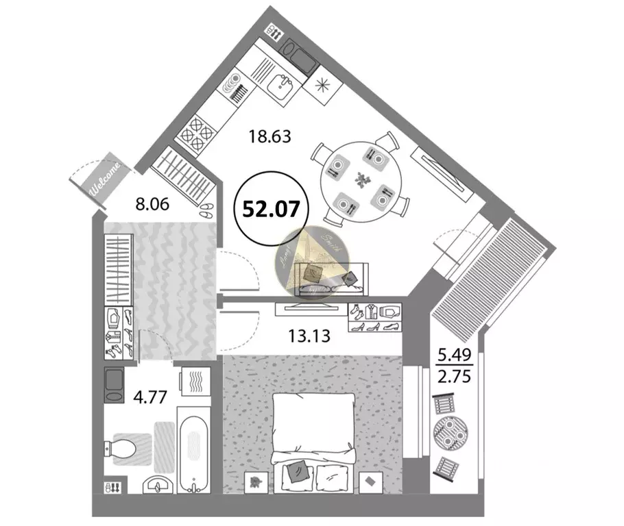 1-к кв. Санкт-Петербург просп. Авиаконструкторов, 54 (52.07 м) - Фото 2