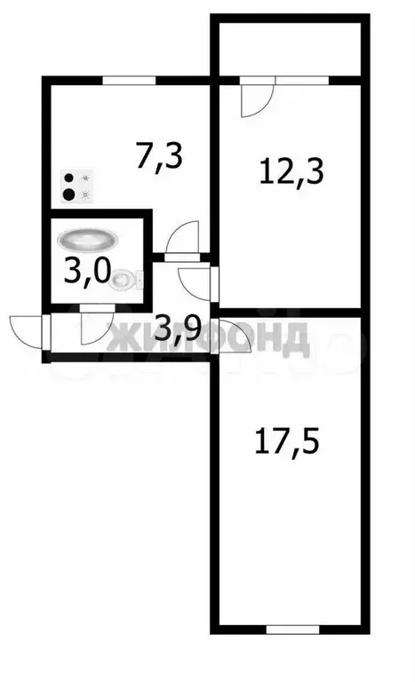 2-к. квартира, 44,8 м, 2/5 эт. - Фото 0