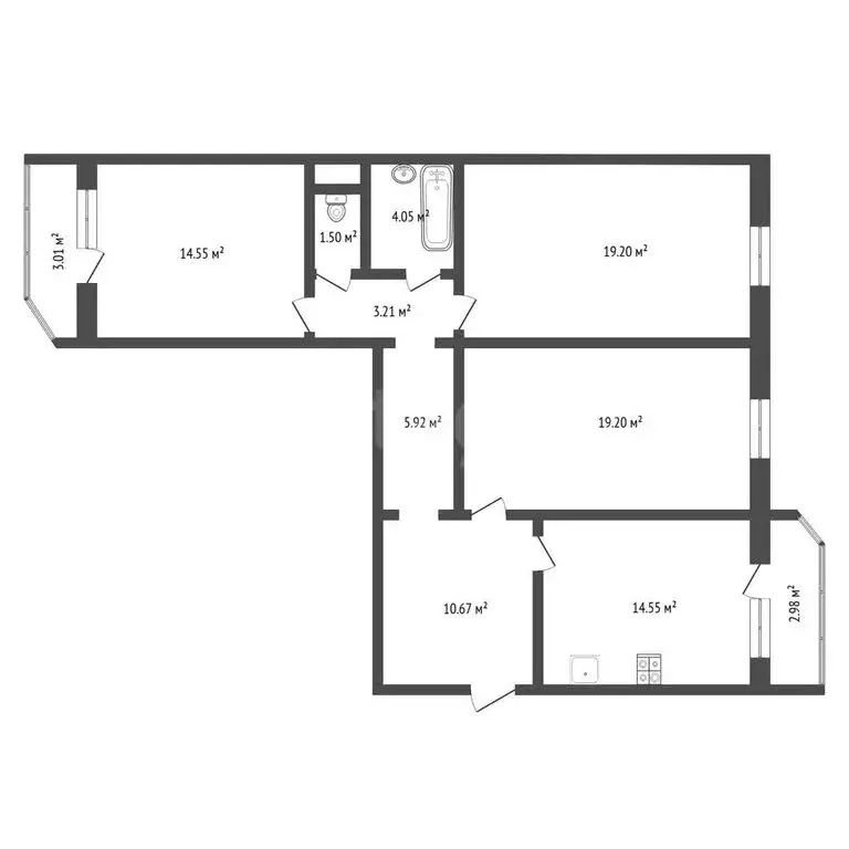 3-комнатная квартира: Тюмень, улица Федюнинского, 54к2 (91.6 м) - Фото 1