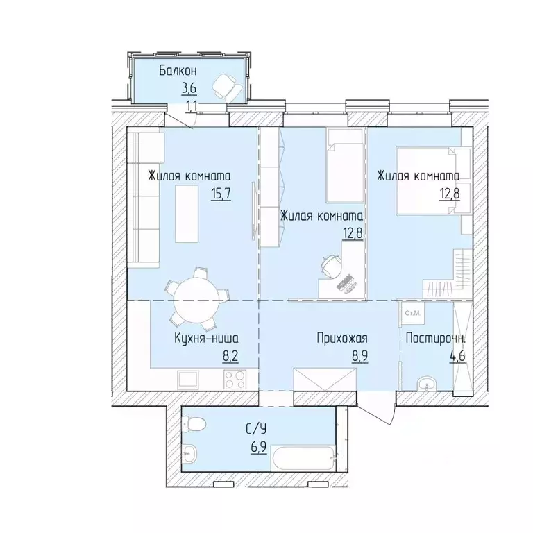 3-к кв. Алтайский край, Барнаул ВРЗ мкр, бул. 9 Января (71.0 м) - Фото 1
