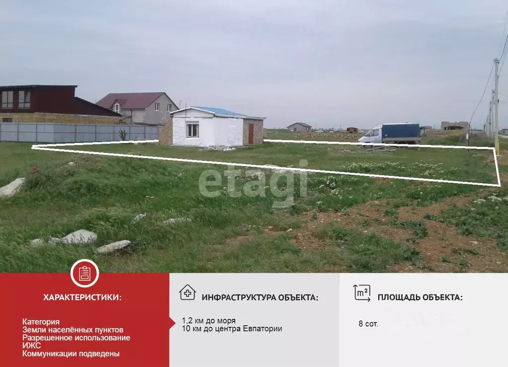 Участок в Крым, Сакский район, с. Молочное ул. Конрадская (7.99 сот.) - Фото 1