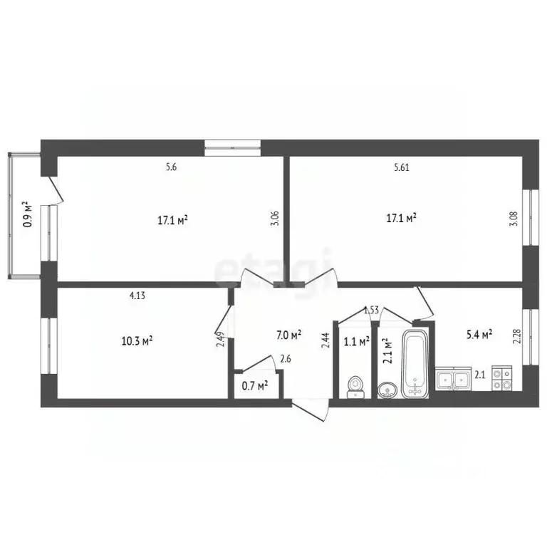 3-к кв. Томская область, Северск Транспортная ул., 24 (60.8 м) - Фото 1