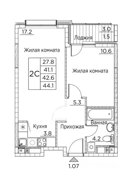 2-к кв. Приморский край, Владивосток ул. Расула Гамзатова, 7к3 (44.1 ... - Фото 0