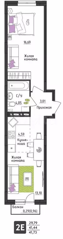 2-к. квартира, 41,7 м, 3/4 эт. - Фото 0