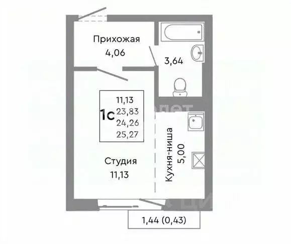 Студия Челябинская область, Челябинск ул. Блюхера, 125Б (24.0 м) - Фото 2