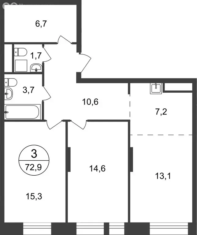 3-комнатная квартира: Московский, улица Никитина, 3к3 (72.9 м) - Фото 1