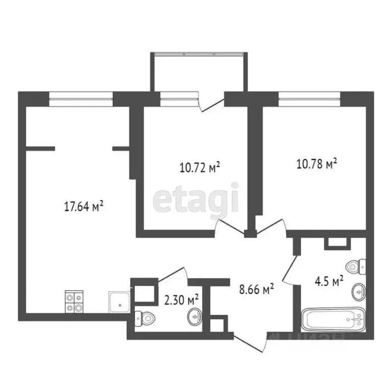 2-к кв. Тюменская область, Тюмень Харьковская ул., 74 (54.8 м) - Фото 2