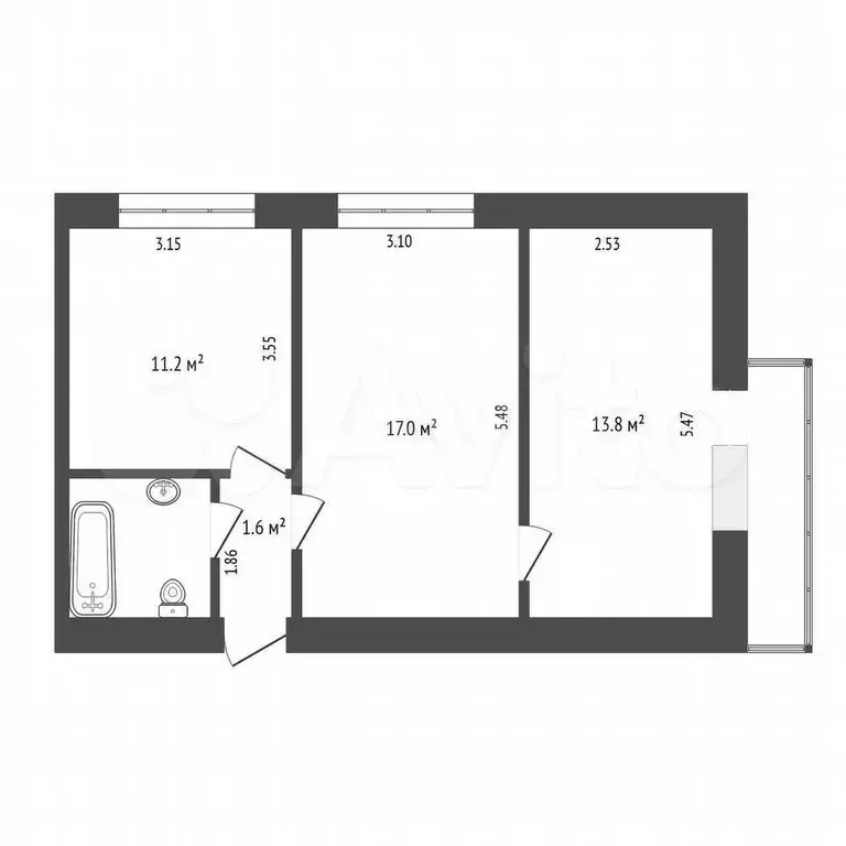 2-к. квартира, 46 м, 2/9 эт. - Фото 0