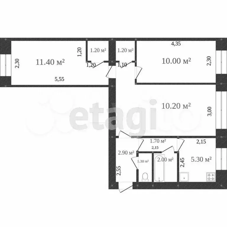 3-к. квартира, 53,9 м, 5/5 эт. - Фото 0