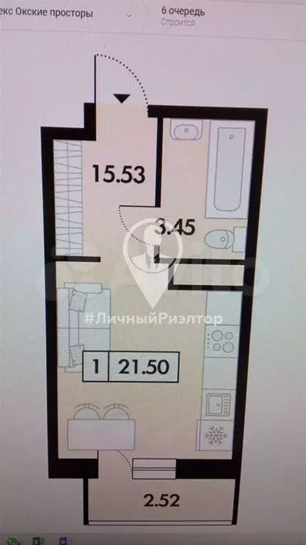 1-к. квартира, 21м, 3/7эт. - Фото 1