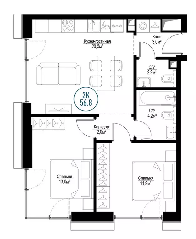 2-комнатная квартира: Москва, Волгоградский проспект, 32/5к3 (56.1 м) - Фото 2