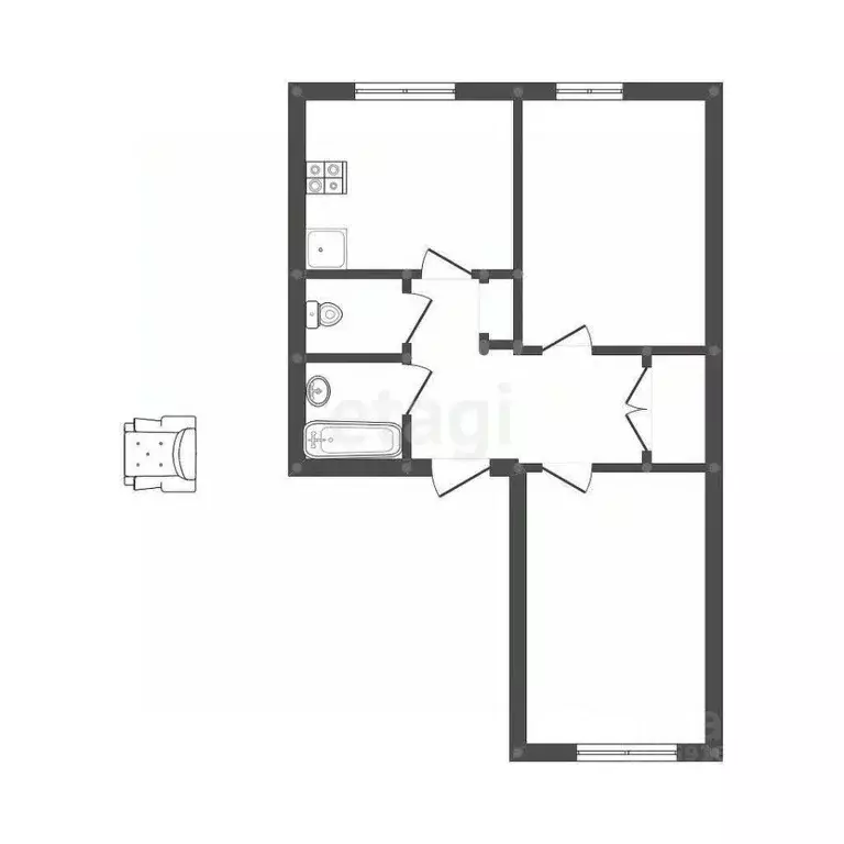 2-к кв. Тульская область, Тула ул. Седова, 12 (44.0 м) - Фото 2