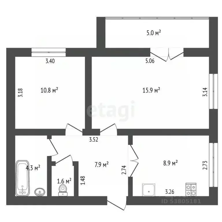 2-к кв. Ростовская область, Ростов-на-Дону Вятская ул., 61 (49.4 м) - Фото 1