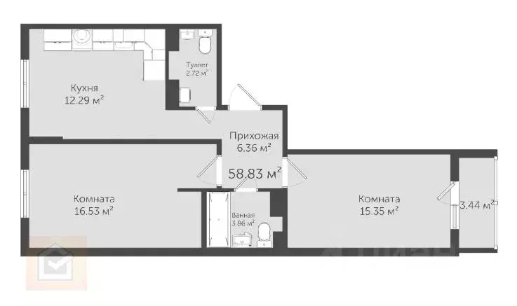 2-к кв. Крым, Евпатория ул. Имени 60-летия Октября, 23 (58.83 м) - Фото 2
