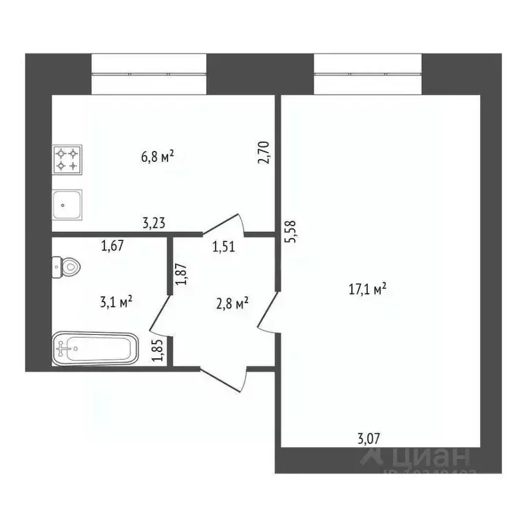 1-к кв. Башкортостан, Уфа Кубанская ул., 1 (30.1 м) - Фото 2