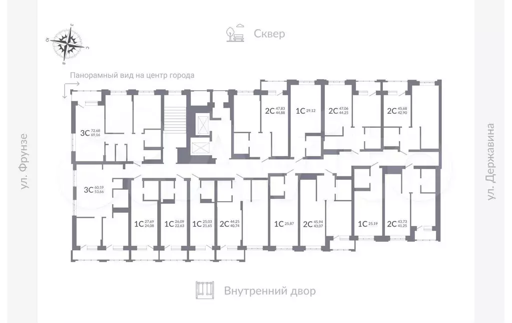 1-к. квартира, 42,9 м, 19/25 эт. - Фото 1