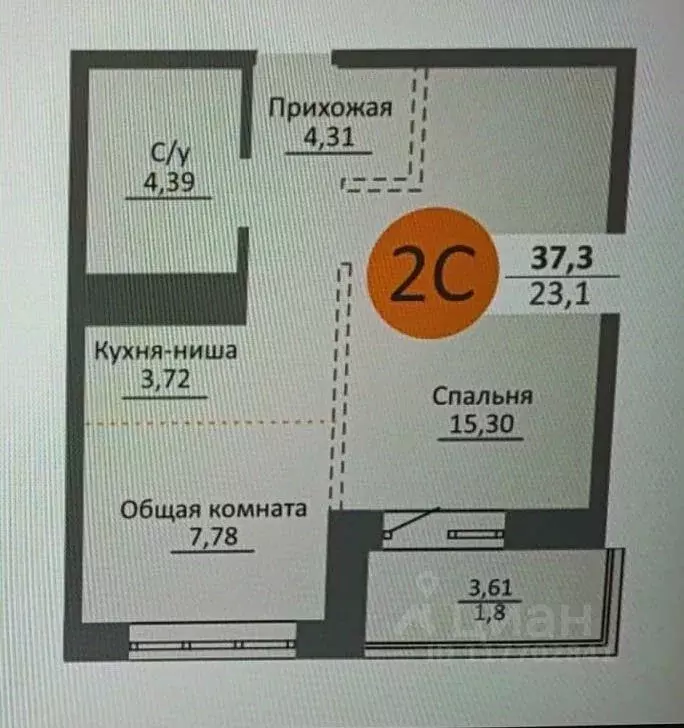 2-к кв. Новосибирская область, Новосибирск Московская ул., 75 (37.3 м) - Фото 0