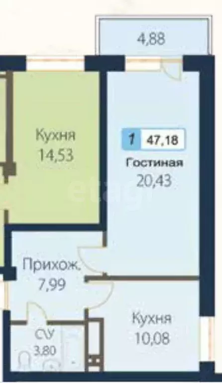 2-к кв. Дагестан, Махачкала ул. Времена Года, 9к2 (50.0 м) - Фото 2