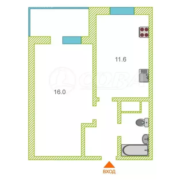 1-комнатная квартира: Тюмень, улица Фармана Салманова, 8 (34.8 м) - Фото 2