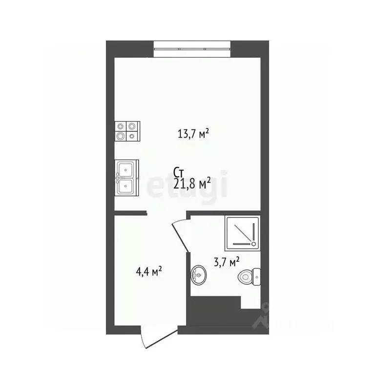 Студия Тюменская область, Тюмень Новгородская ул., 9А (22.3 м) - Фото 2
