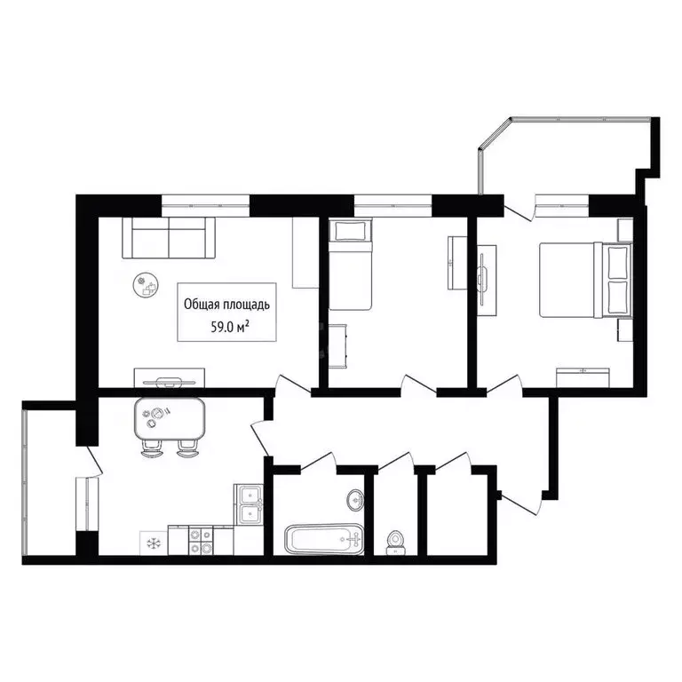 3-комнатная квартира: Новосибирск, улица Вавилова, 7 (59 м) - Фото 1
