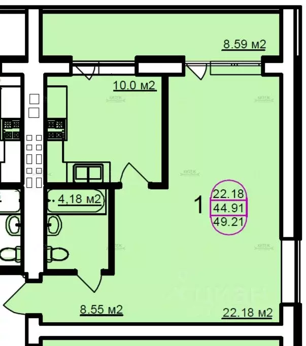 1-к кв. Калужская область, Калуга ул. Изумрудная, 25 (49.5 м) - Фото 2