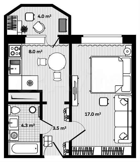 1-к. квартира, 34,8 м, 8/9 эт. - Фото 0