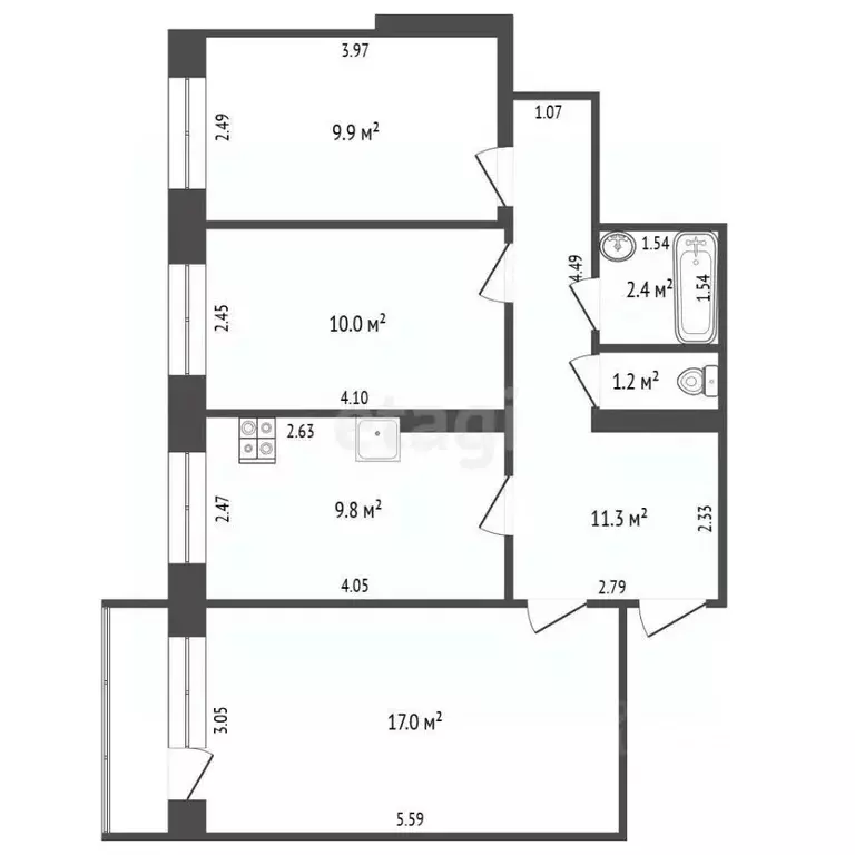 3-к кв. Саха (Якутия), Якутск ул. Богдана Чижика, 20 (58.0 м) - Фото 2
