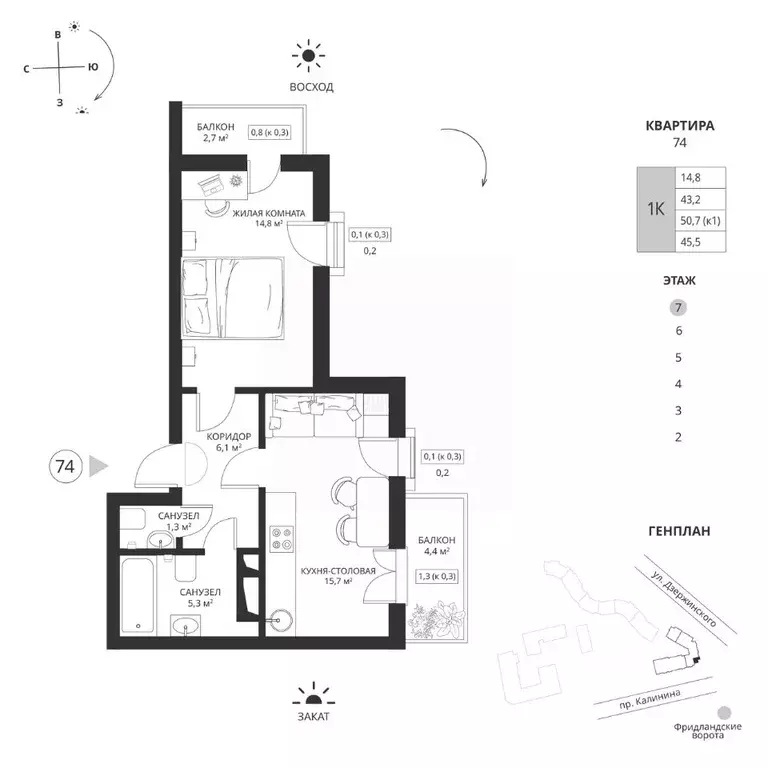 1-к кв. Калининградская область, Калининград просп. Калинина, 117 ... - Фото 1