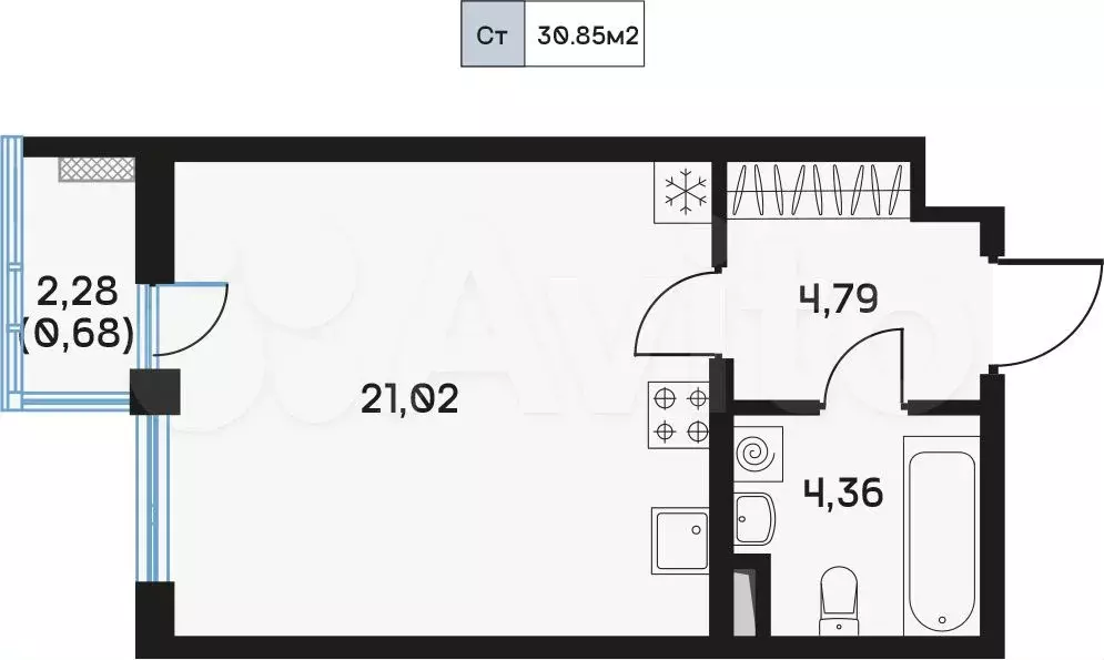 Квартира-студия, 30,9м, 4/9эт. - Фото 0