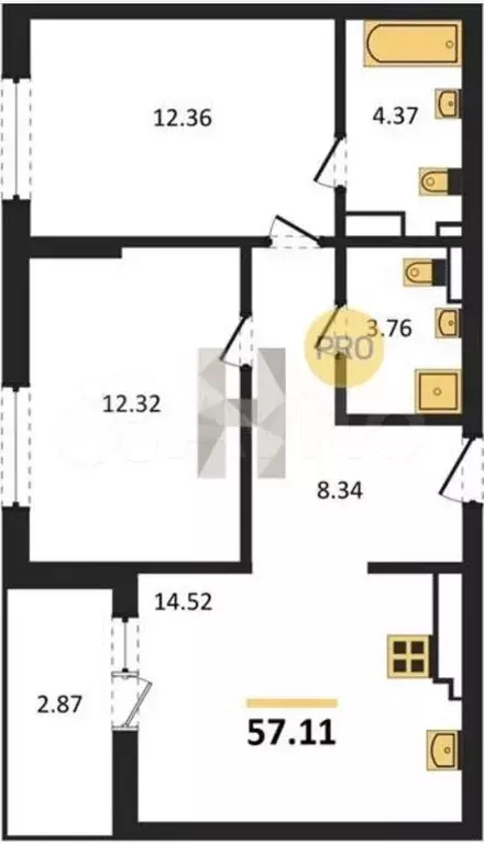 2-к. квартира, 57 м, 8/9 эт. - Фото 0