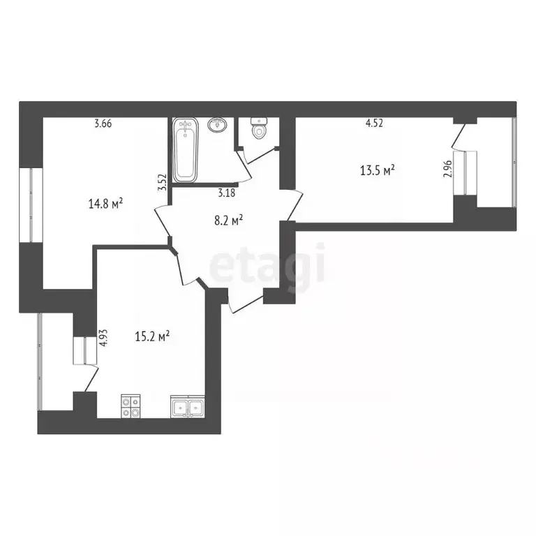 2-к кв. Вологодская область, Вологда Костромская ул., 5 (56.5 м) - Фото 2