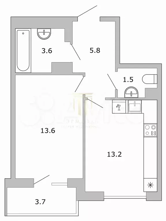1-к. квартира, 37,4 м, 18/21 эт. - Фото 0