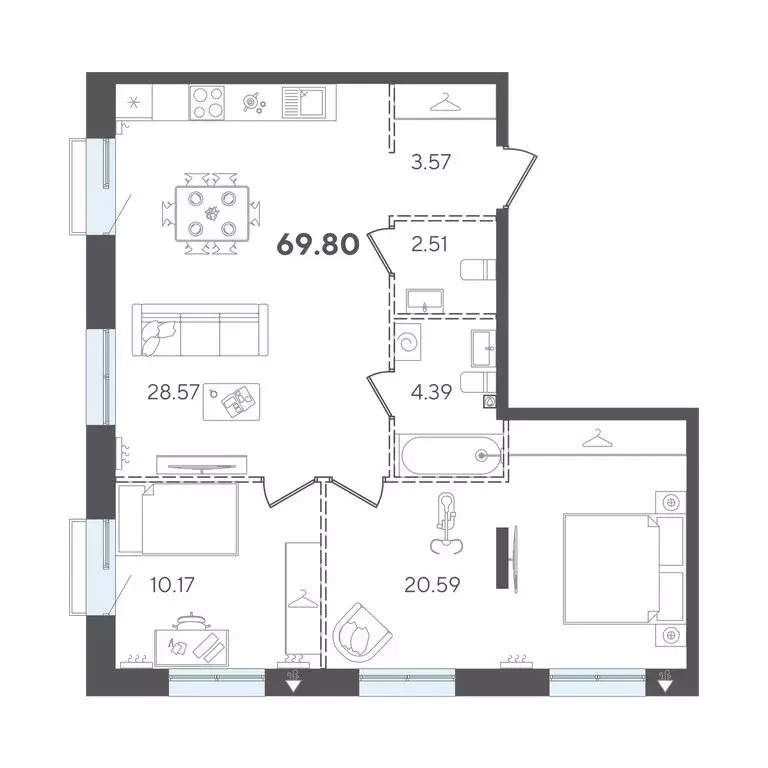 2-комнатная квартира: Казань, Вахитовский район (69.8 м) - Фото 1