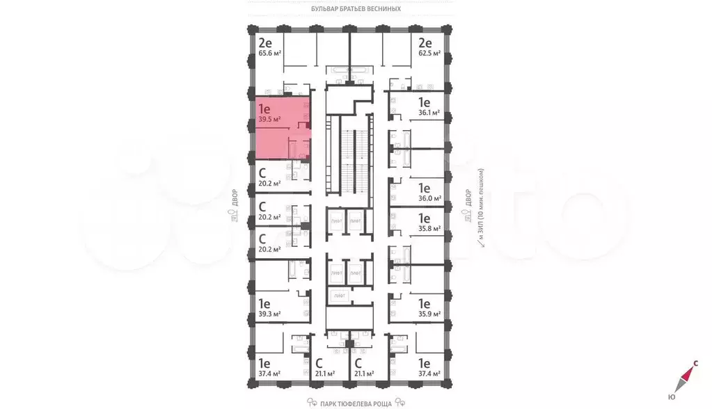 1-к. квартира, 39,5 м, 24/43 эт. - Фото 1