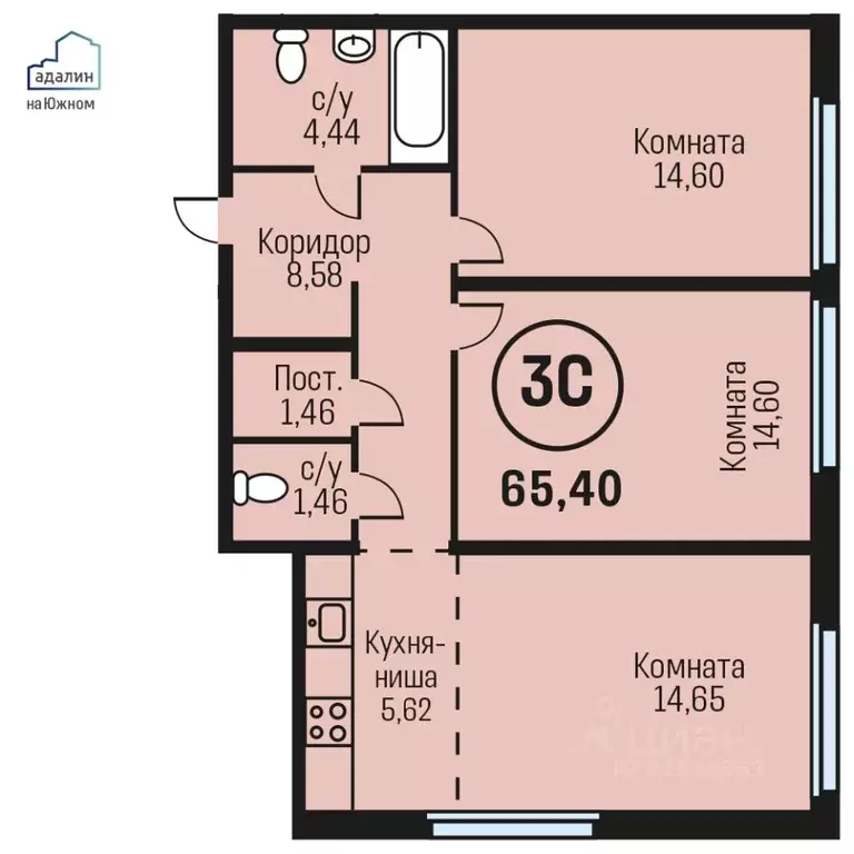 3-к кв. Алтайский край, Барнаул городской округ, Южный рп  (65.4 м) - Фото 0