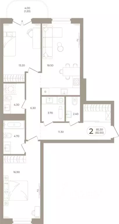 2-к кв. Башкортостан, Стерлитамак ул. Мира, 70 (82.5 м) - Фото 1