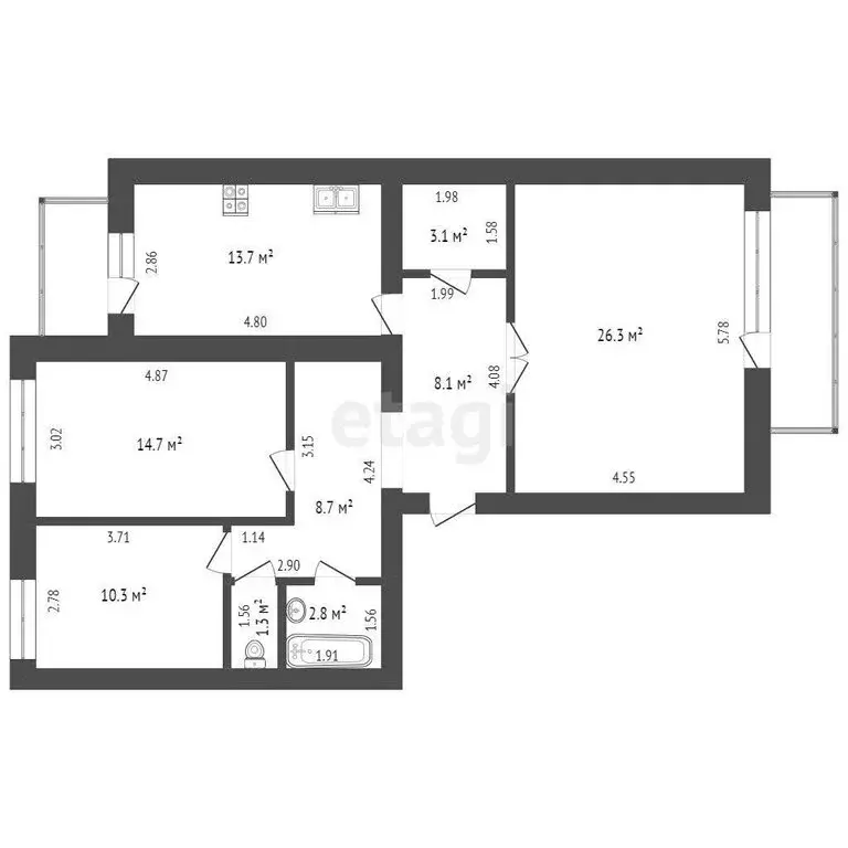 3-комнатная квартира: Тюмень, 6-й микрорайон, улица Валерии ... - Фото 1