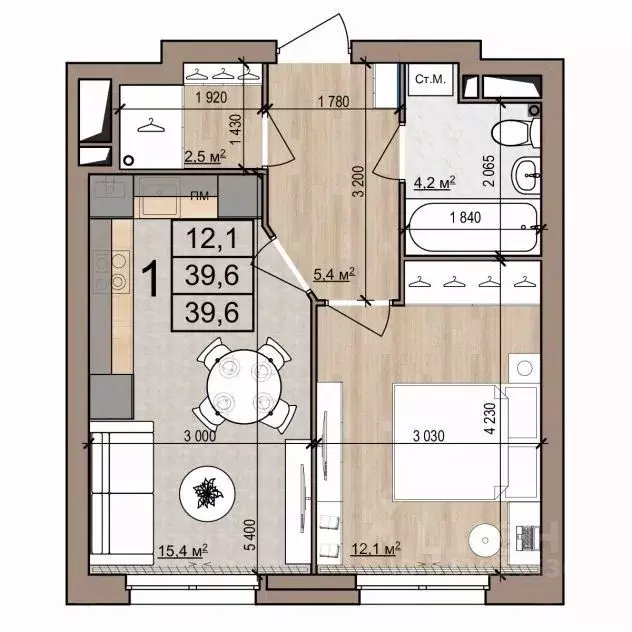 1-к кв. Рязанская область, Рязань ул. Новоселов, 33Б (39.6 м) - Фото 1
