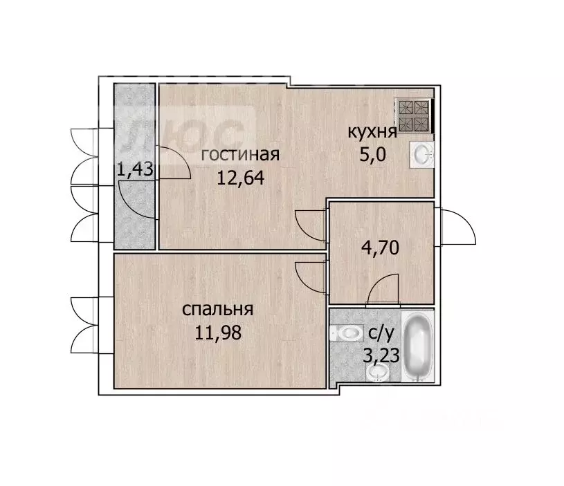 2-к кв. Башкортостан, Уфа ул. Менделеева (38.9 м) - Фото 1