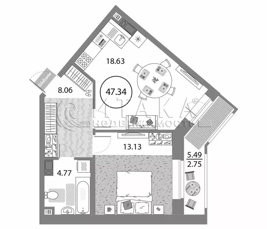 1-комнатная квартира: Санкт-Петербург, проспект Авиаконструкторов, 54 ... - Фото 1