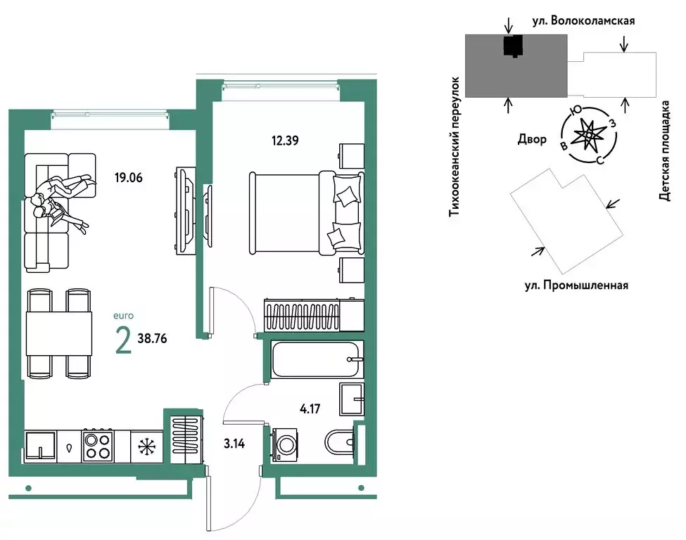 2-комнатная квартира: Тюмень, улица Мельникайте, 42к1 (38.76 м) - Фото 1
