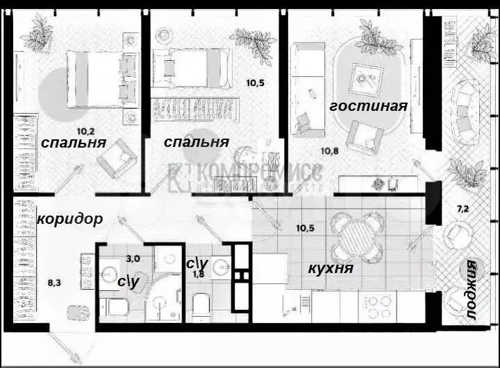 3-к. квартира, 56,2 м, 23/24 эт. - Фото 0