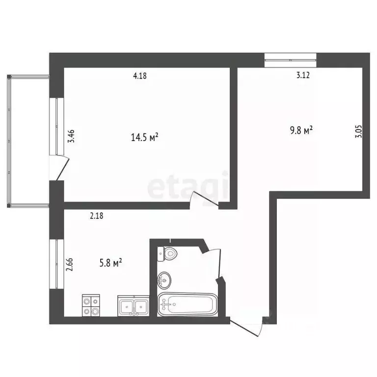 1-к кв. Ханты-Мансийский АО, Сургут ул. Бажова, 9 (37.1 м) - Фото 2