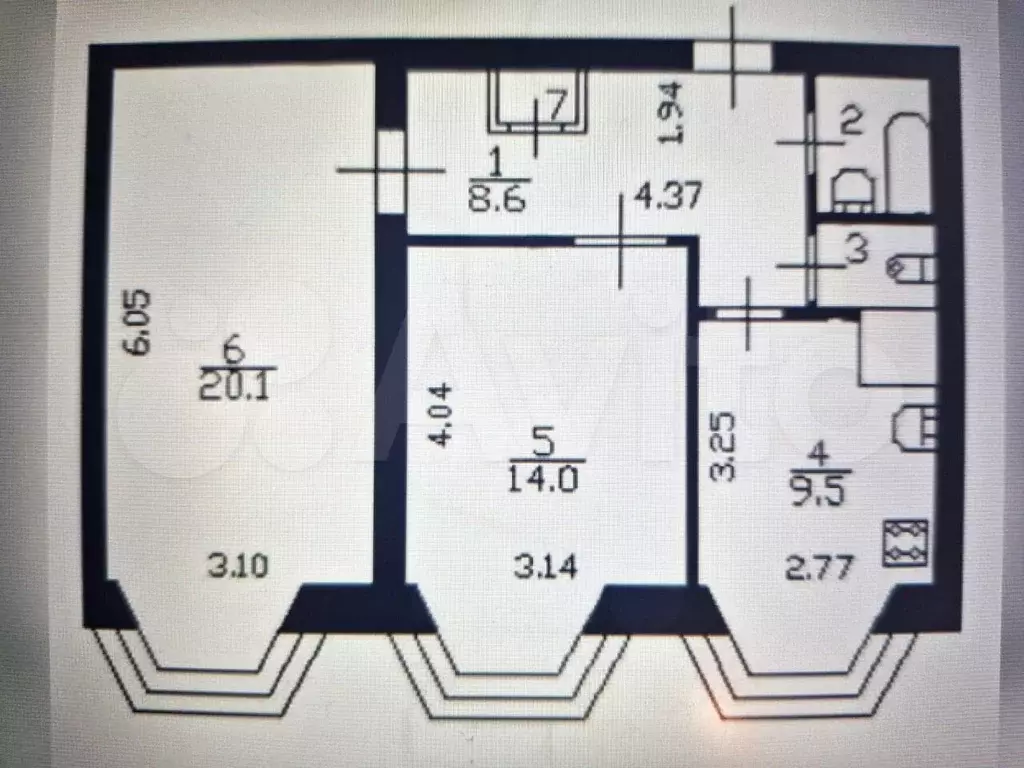2-к. квартира, 56,5 м, 6/8 эт. - Фото 0